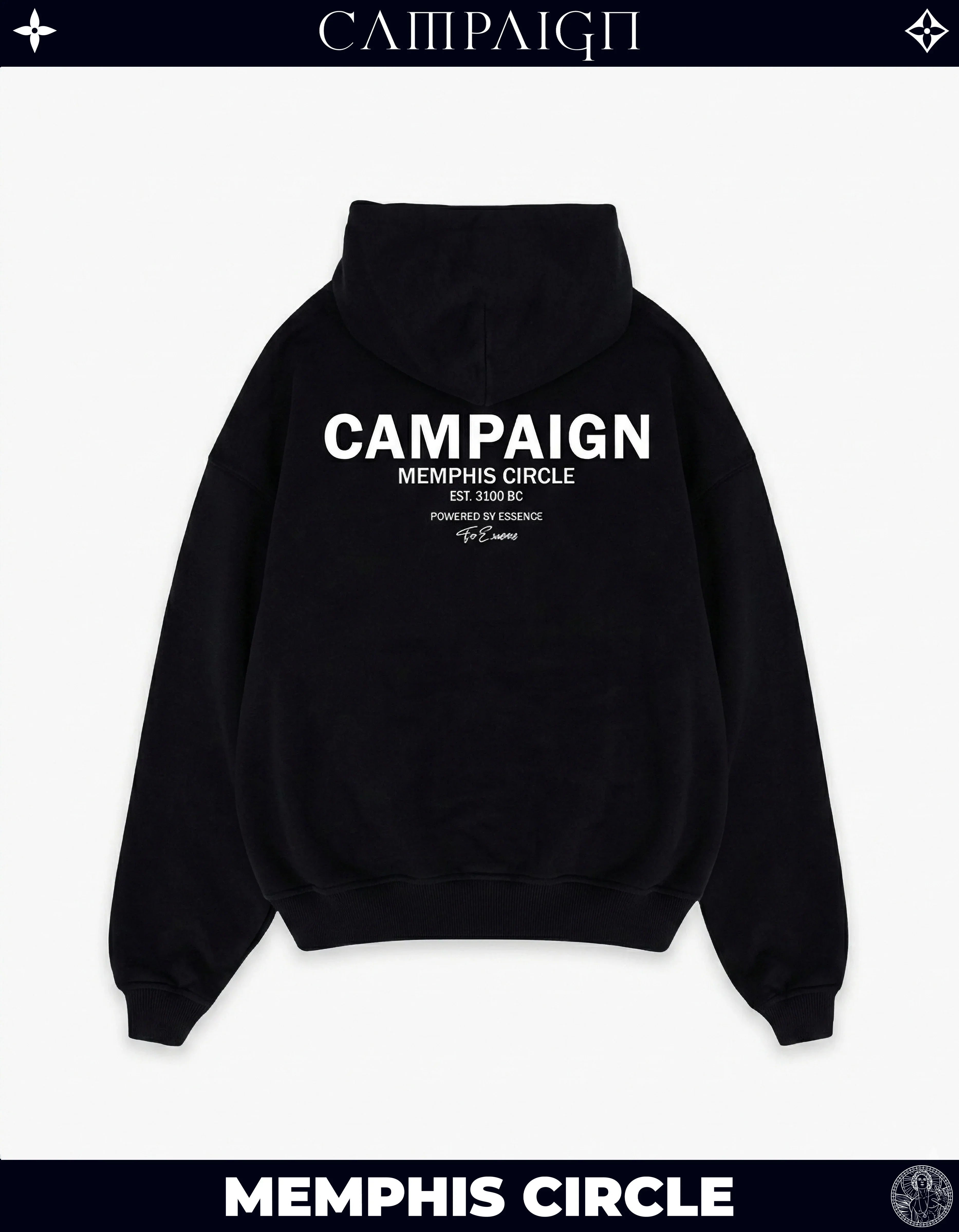 The Memphis Circle Iconic Unit High-End Oversize Black Hoodie 100% Premium Cotton