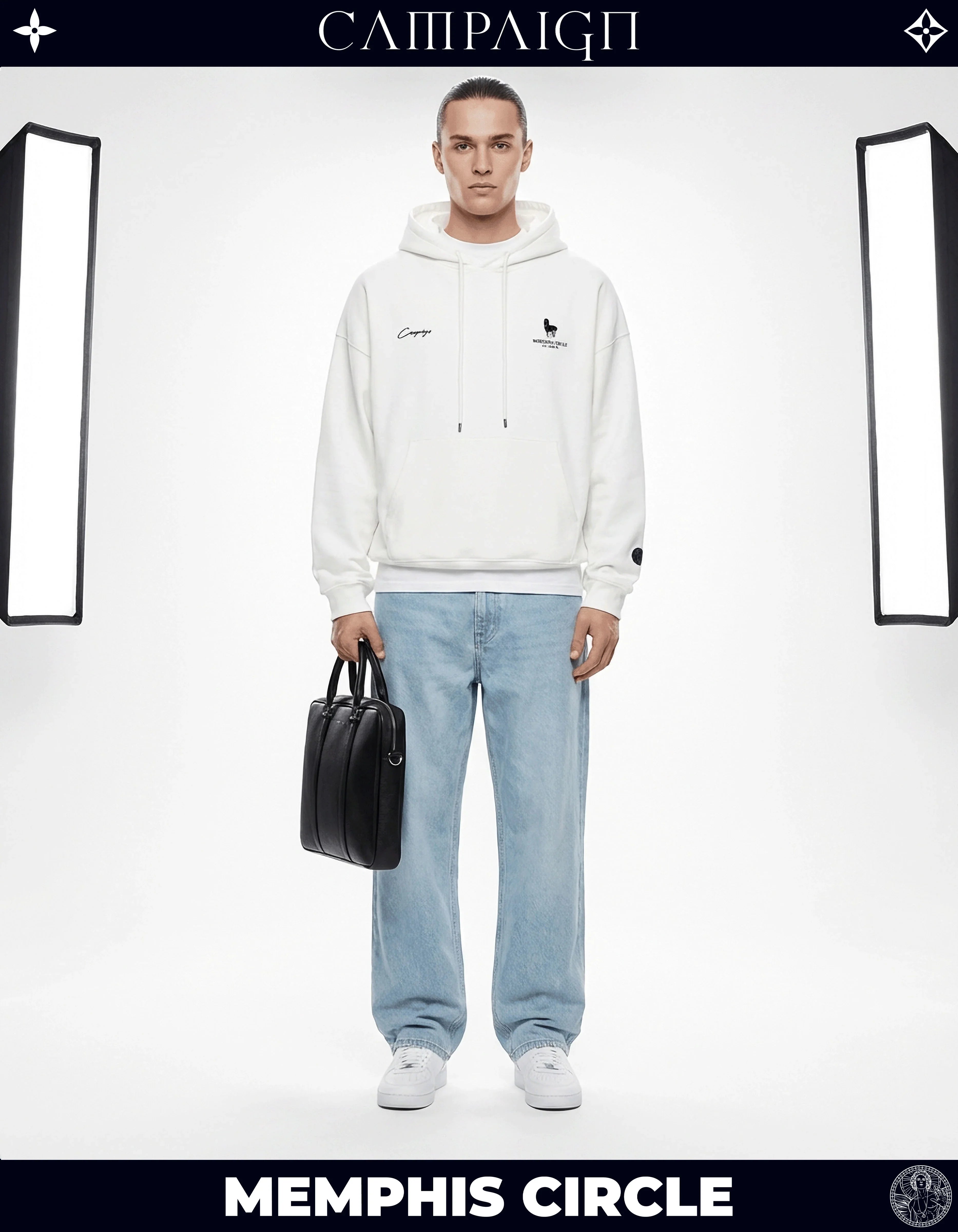 The Memphis Circle Iconic Unit High-End Oversize White Hoodie 100% Premium Cotton