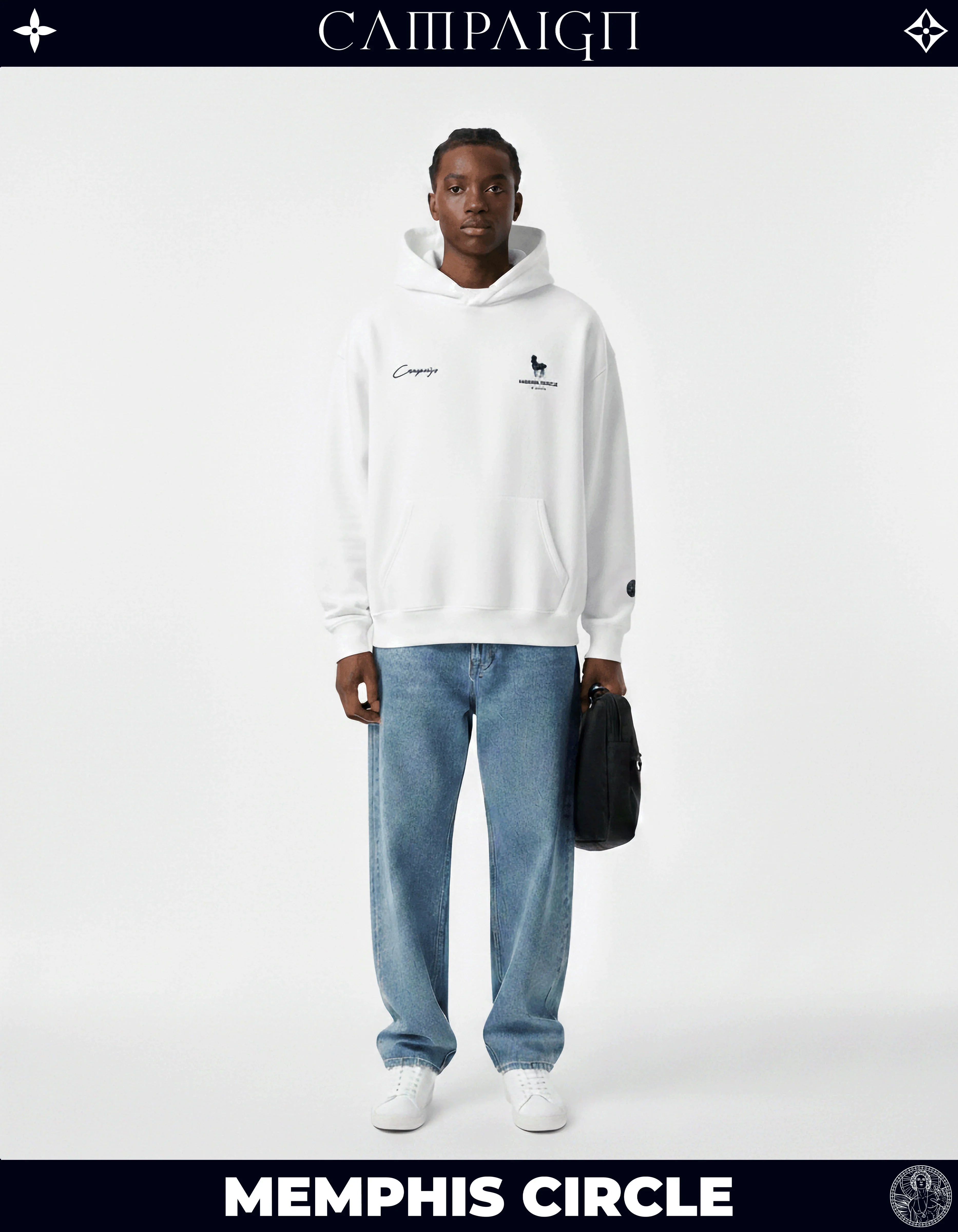 The Memphis Circle Iconic Unit High-End Oversize White Hoodie 100% Premium Cotton