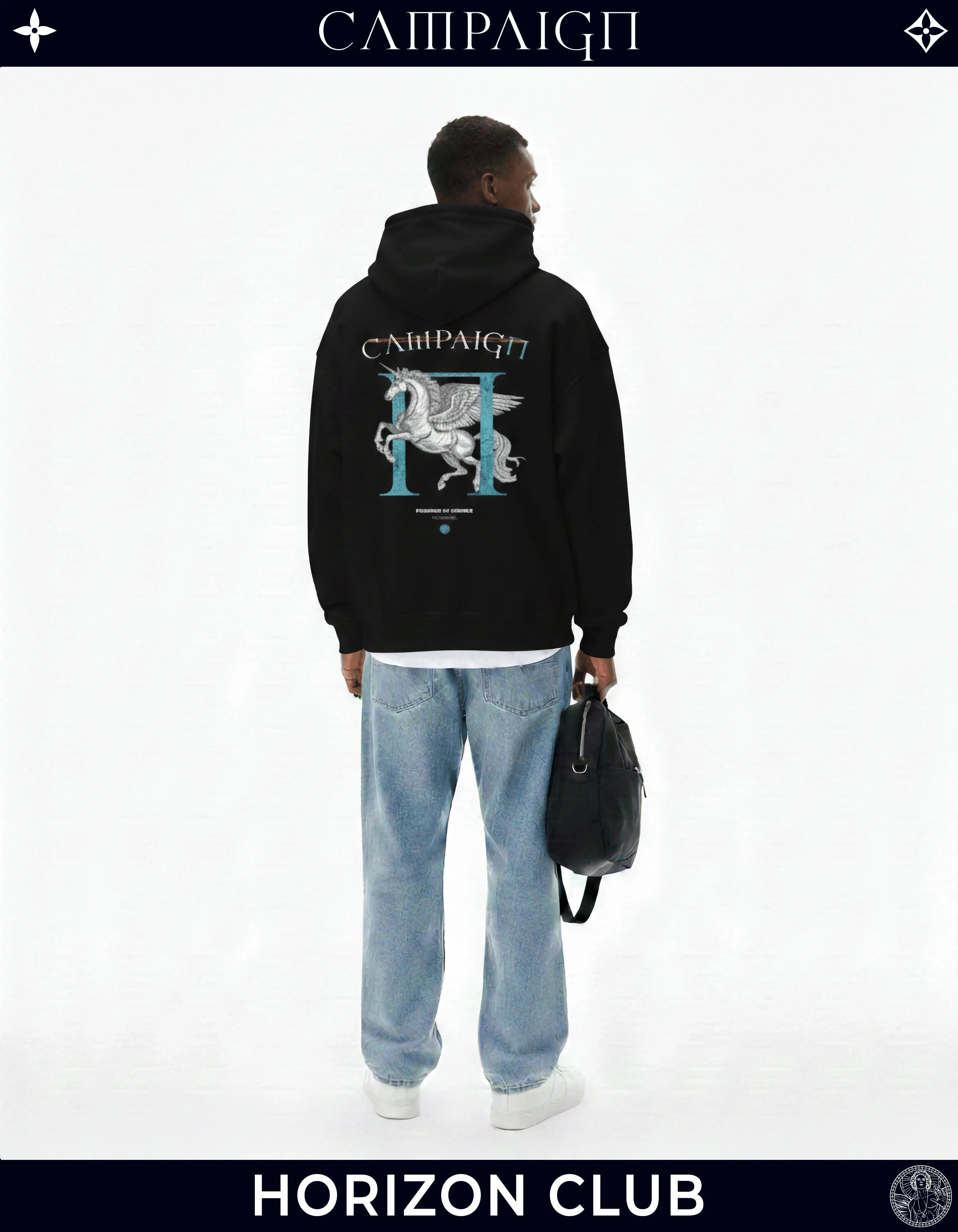 The Pegasus Ascent High-End Oversize Black Hoodie 100% Premium Cotton