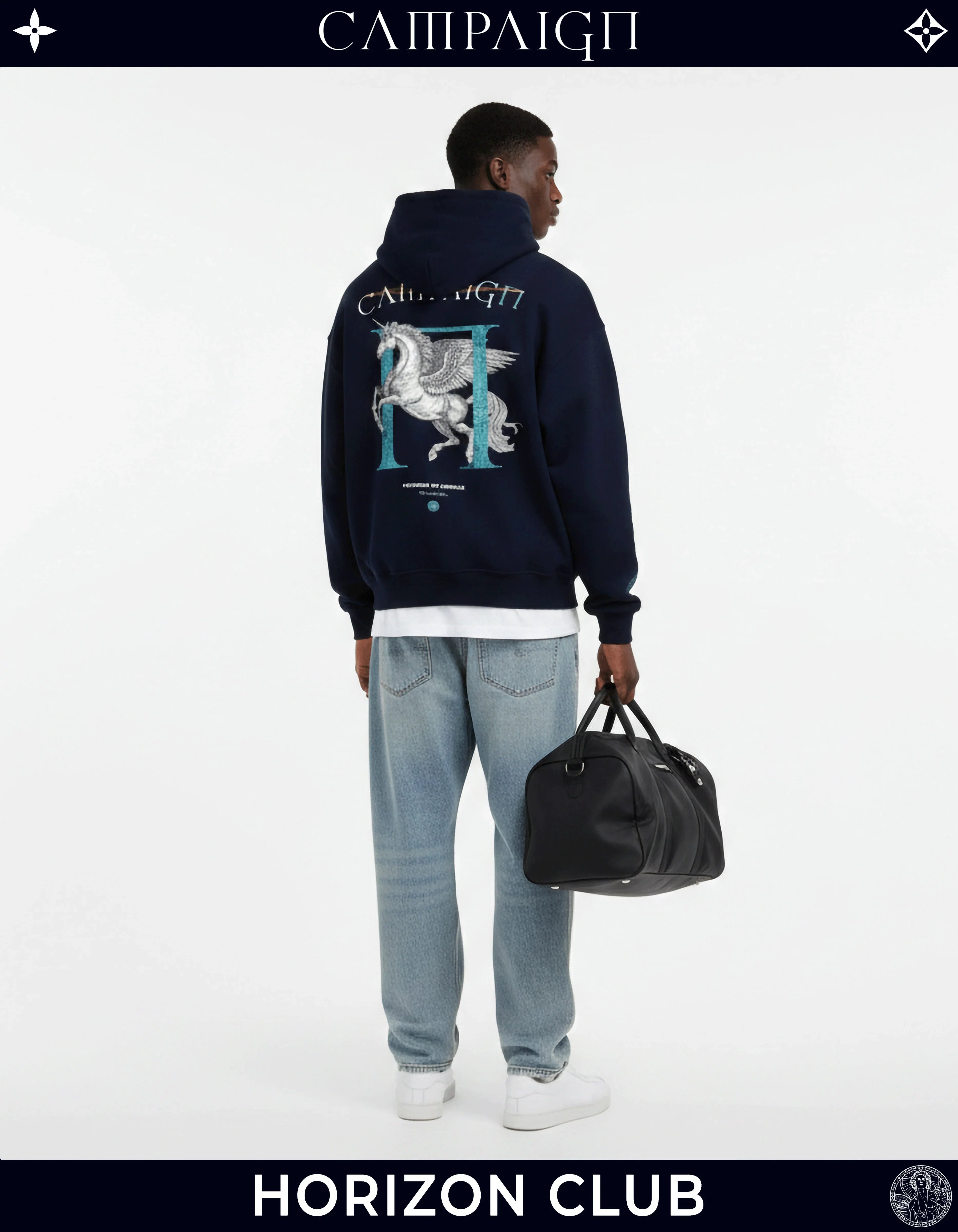 The Pegasus Ascent High-End Oversize Navy Hoodie 100% Premium Cotton