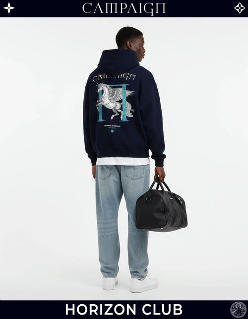 The Pegasus Ascent High-End Oversize Navy Hoodie 100% Premium Cotton