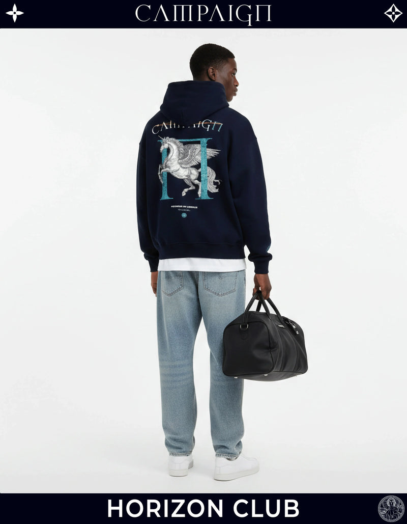 The Pegasus Ascent High-End Oversize Navy Hoodie 100% Premium Cotton