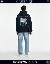 The Pegasus Ascent High-End Oversize Navy Hoodie 100% Premium Cotton