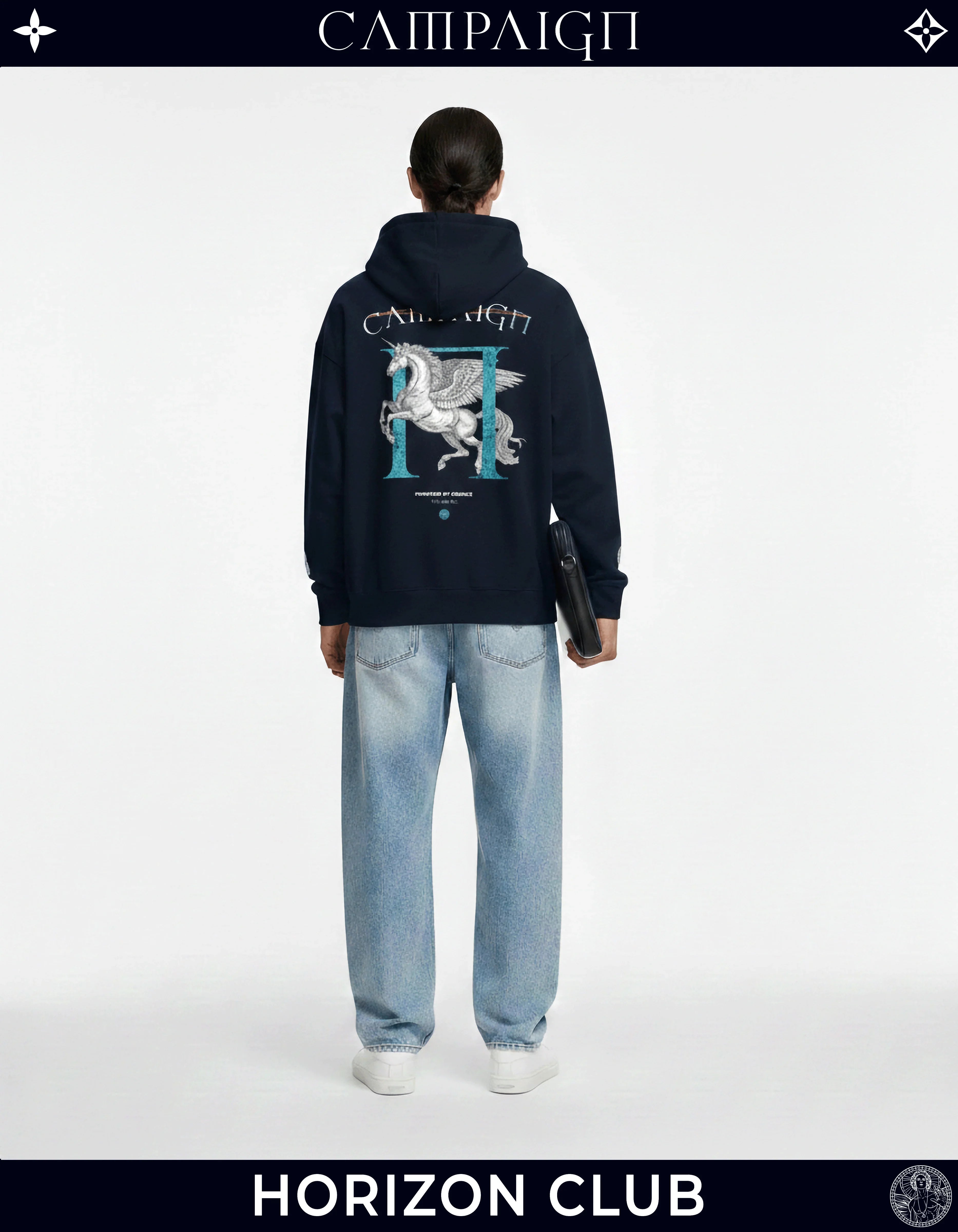 The Pegasus Ascent High-End Oversize Navy Hoodie 100% Premium Cotton